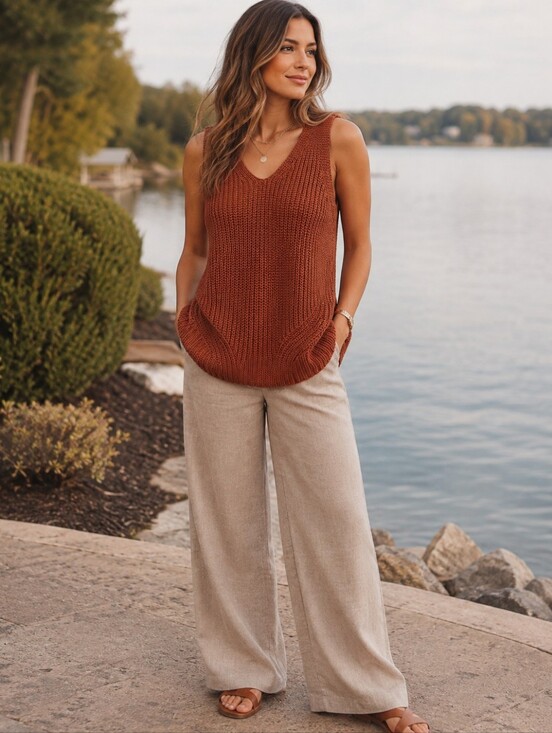 LOFT Tops - NWT Loft Rust Knit V-Neck Tank Top